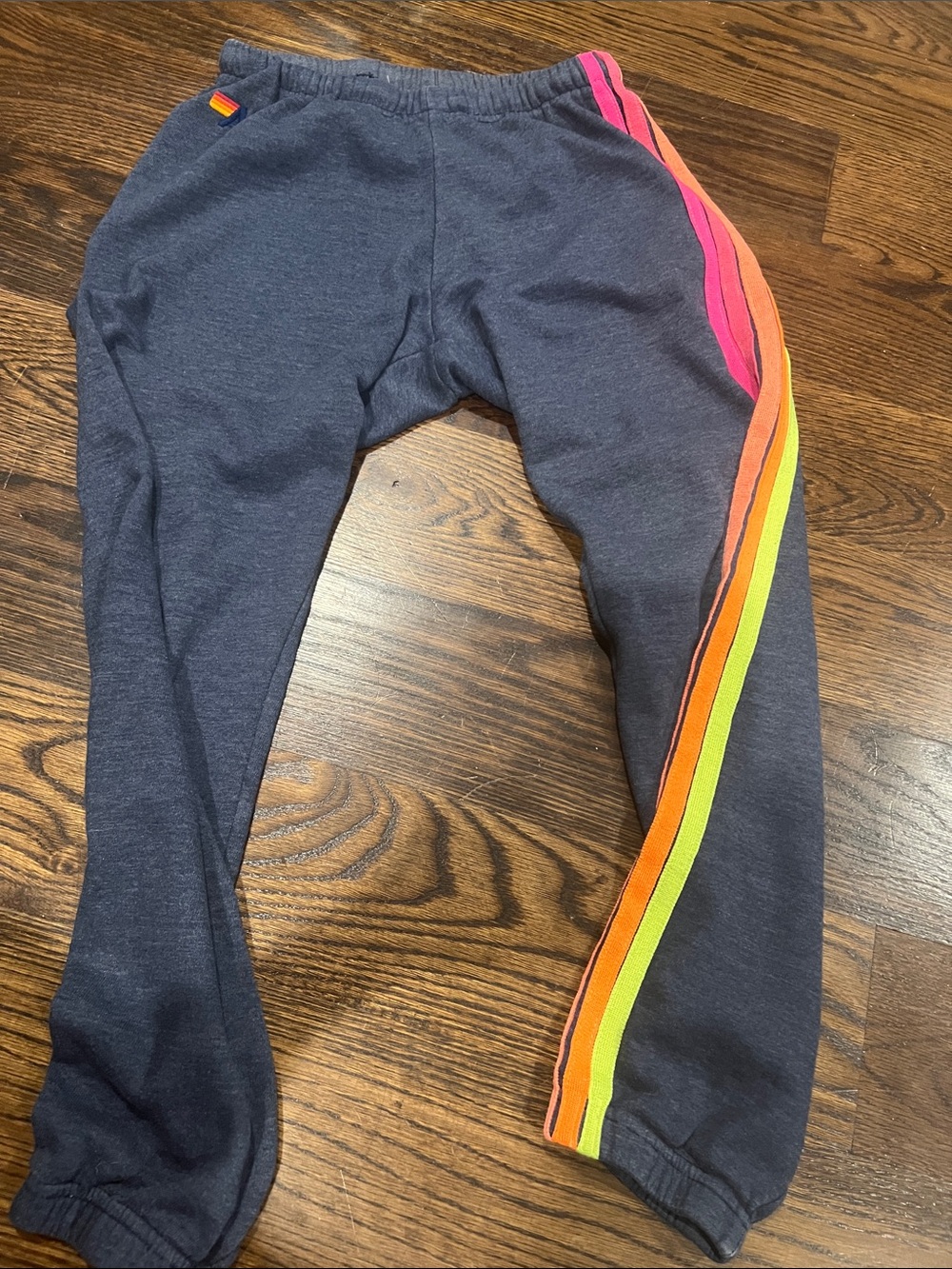 Aviator Nation Charcoal 5 stripe Joggers with Neon Pink, Orange & Yellow Stripes